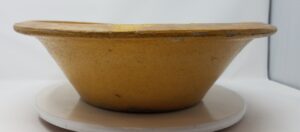 Whitewater Milk Pan with lead glaze inside and out. For many early potteries the milk pan was the best selling item. However, very few of them survived. Private collection.