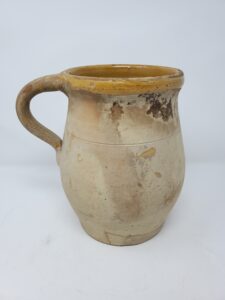 Whitewater milk pitcher 8 1/2" tall, with lead glaze on the interior only.  Private collection.