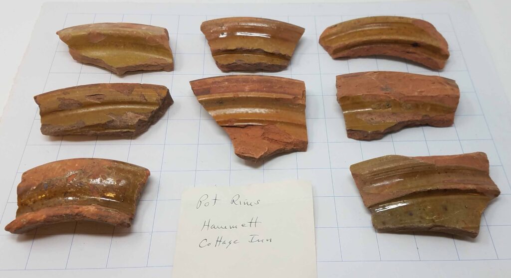 Assorted rim forms. The glaze color is similar to the majority of shards found at the site. From the collection of the Kenosha Public Museum.